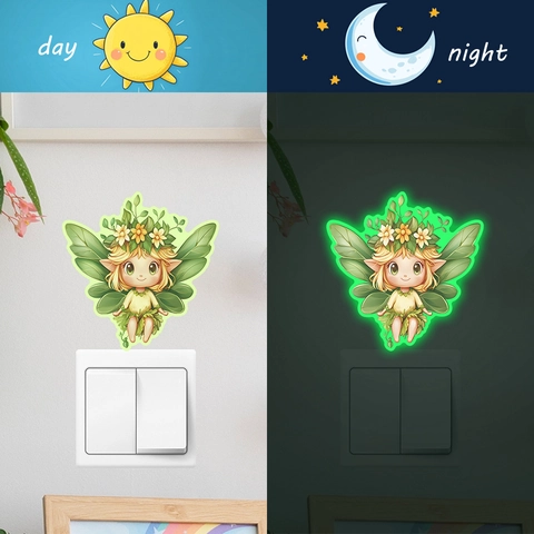 Lichtgevende Elf Schakelaar Sticker Glow In The Dark Cartoon Boself Muursticker Voor Kinderkamer Thuis Decor Waterdicht PVC Sticker