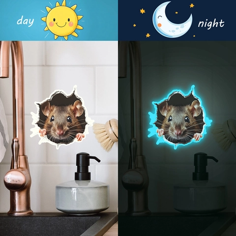 3D Lichtgevende Muis Gat Muursticker Licht In Het Donker Realistische Muis Door Muur Sticker Voor Kinderkamer Huis Decoratie