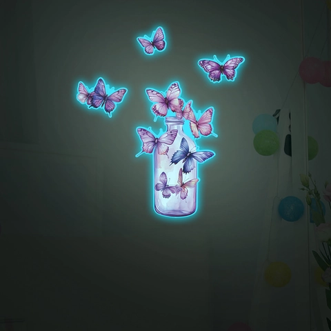 Pegatinas De Pared Mariposa En Tarro Brillan En La Oscuridad Calcomanías De PVC Para Dormitorio Sala De Estar Hogar