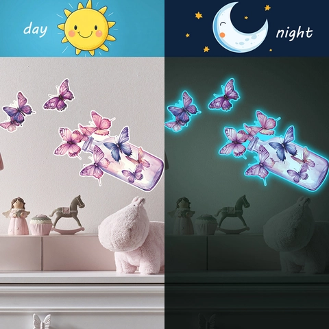 Pegatinas De Pared Mariposa En Tarro Brillan En La Oscuridad Calcomanías De PVC Para Dormitorio Sala De Estar Hogar