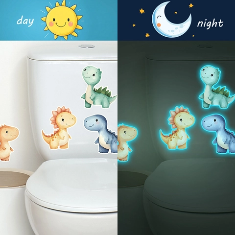 Pegatinas De Pared De Dinosaurios Animados Luminosas Para Baño Inodoro Calcomanías De PVC De Animales Para Dormitorio Infantil