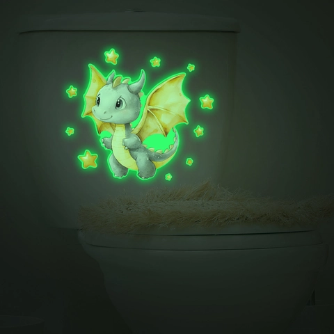 Adesivo per Gabinetto Dinosauro Stella Cartone Animato Fluorescente PVC Impermeabile Autoadesivo Arredo Bagno Casa