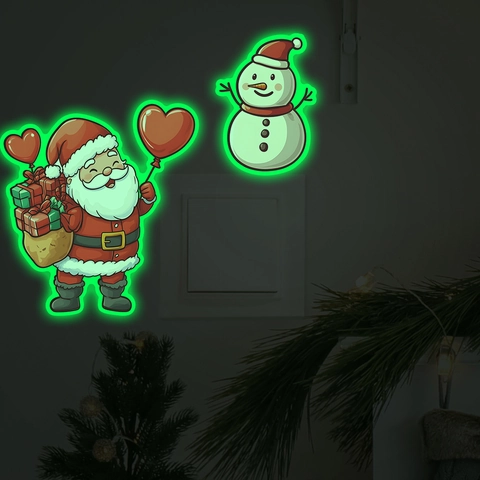 Lichtgevende Kerst Muurstickers Kerstman Sneeuwpop Schakelaar Sticker Voor Huisdecoratie PVC Zelfklevend