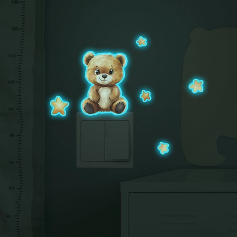 Luminous Wall Stickers Cartoon Bear Stars Glow In The Dark Wall Decals For Light Switch Bedroom Kids Room Home Decor