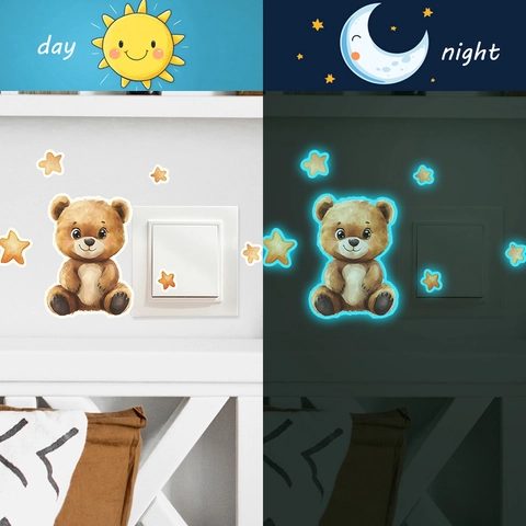 Luminous Wall Stickers Cartoon Bear Stars Glow In The Dark Wall Decals For Light Switch Bedroom Kids Room Home Decor