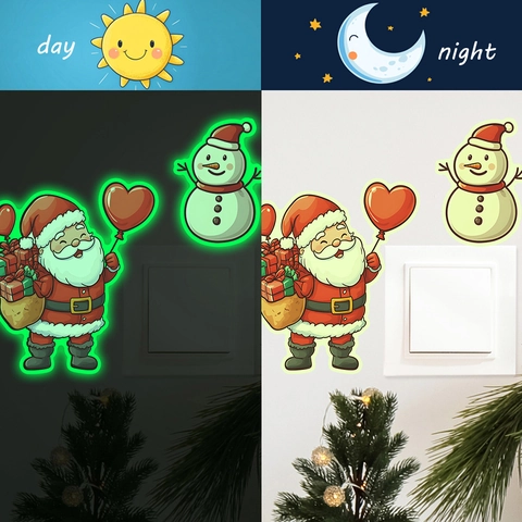 Lichtgevende Kerst Muurstickers Kerstman Sneeuwpop Schakelaar Sticker Voor Huisdecoratie PVC Zelfklevend