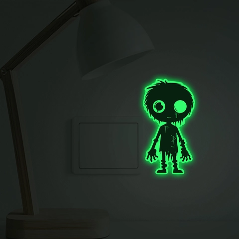 Halloween Leuchtender Schalteraufkleber Cartoon Zombie Alien Glow In The Dark PVC Wandtattoo Für Schlafzimmer Badezimmer Deko