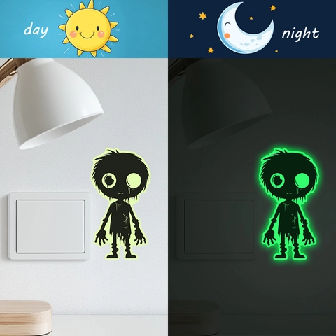 Halloween Leuchtender Schalteraufkleber Cartoon Zombie Alien Glow In The Dark PVC Wandtattoo Für Schlafzimmer Badezimmer Deko