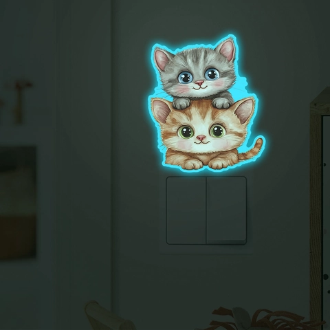 Simpatico Gatto Cartone Animato Adesivo Murale Fluorescente PVC Autoadesivo Decorazione Interruttore Luce Rimovibile Luminoso Notturno