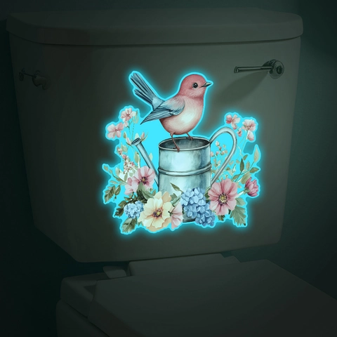 Leuchtend Vogel Blume Gießkanne Toilette Aufkleber Im Dunkeln Leuchtende PVC Fluoreszierende Wandtattoo Selbstklebend