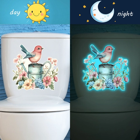 Leuchtend Vogel Blume Gießkanne Toilette Aufkleber Im Dunkeln Leuchtende PVC Fluoreszierende Wandtattoo Selbstklebend