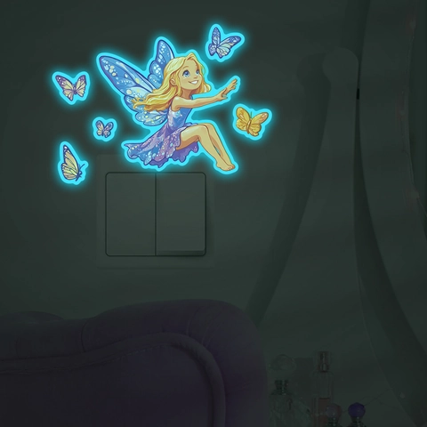 Glow In The Dark Wall Sticker Butterfly Fairy Pattern Fluorescent Switch Decorative Decal For Kids Room Home Decor