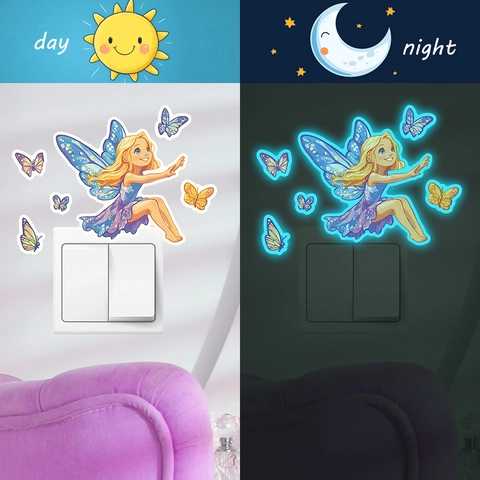 Glow In The Dark Wall Sticker Butterfly Fairy Pattern Fluorescent Switch Decorative Decal For Kids Room Home Decor