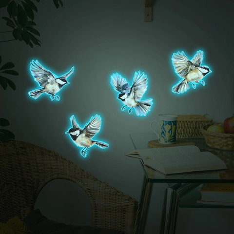 Stickers Muraux Moineau Lumineux Brille Dans Le Noir Oiseaux Décalcomanies Murales PVC Auto-adhésif Imperméable Décoration Pour Chambre
