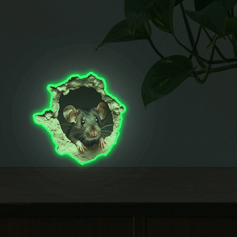 3D Buco Nel Muro Topolino Adesivo da Parete Fluorescente Al Buio Luminous PVC Decalcomania per Cameretta Soggiorno Casa Arredo
