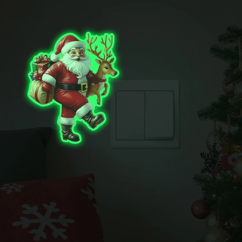 Leuchtende Weihnachten Weihnachtsmann Rentier Schalter Aufkleber Glow In The Dark PVC Wandtattoo Für Festliche Haus Dekoration