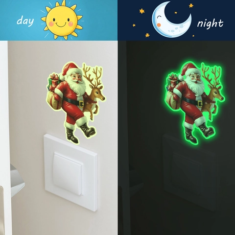 Leuchtende Weihnachten Weihnachtsmann Rentier Schalter Aufkleber Glow In The Dark PVC Wandtattoo Für Festliche Haus Dekoration