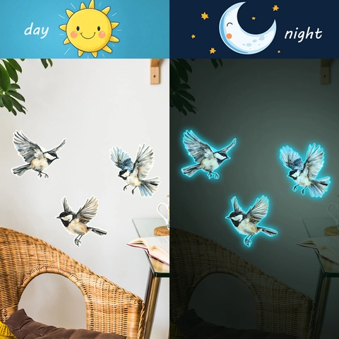 Stickers Muraux Moineau Lumineux Brille Dans Le Noir Oiseaux Décalcomanies Murales PVC Auto-adhésif Imperméable Décoration Pour Chambre