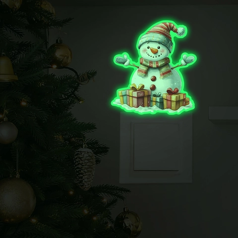 Adesivo da Parete Luminoso a Forma di Pupazzo di Neve Natalizio Adesivo per Interruttore con Motivo Pupazzo di Neve e Regali