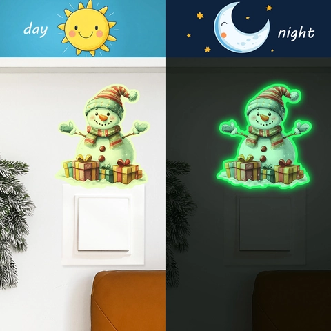 Adesivo da Parete Luminoso a Forma di Pupazzo di Neve Natalizio Adesivo per Interruttore con Motivo Pupazzo di Neve e Regali