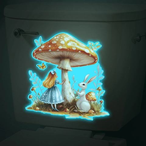 Adesivo Da Parete Fluorescente Fungo Ragazza Coniglio Luminoso Al Buio In PVC Per Decorazione Bagno E Gabinetto