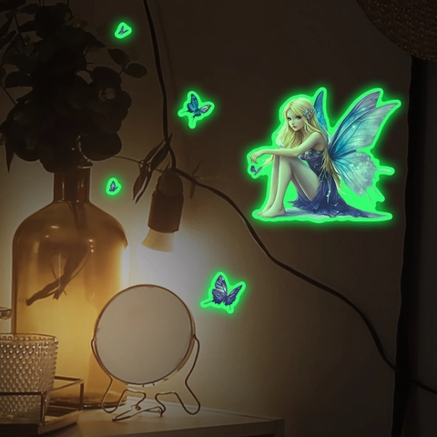 Adesivo da Parete Fata Farfalla Luminoso PVC Fluorescente Brilla Al Buio Decalcomania Interruttore Per Soggiorno Casa