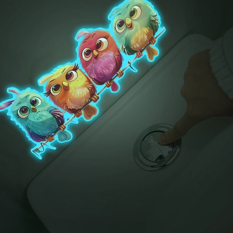 Leuchtende Cartoon Eule Badezimmer Toilettenaufkleber Glow In The Dark PVC Wandtattoo Für Kinderzimmer Haus Deko Nachtlicht Wasserdicht