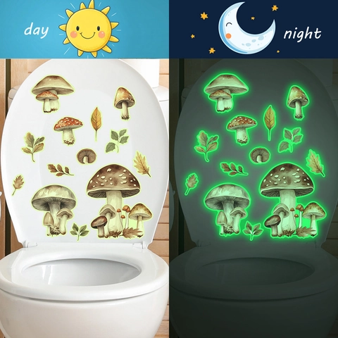 Leuchtende Pilz Blatt Toilettenaufkleber Wasserdicht Glow In The Dark PVC Wandaufkleber Für Badezimmer Zuhause Wanddeko