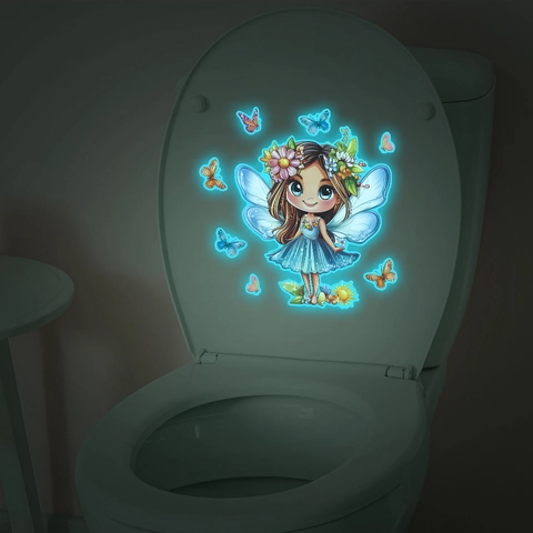 Adesivo per Gabinetto Fata Farfalla Luminoso PVC Glow In The Dark Adesivo Murale per Bagno Coperchio Decorazione Fata
