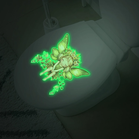 Pegatina de Inodoro de Hada de las Flores Luminosa Brilla En La Oscuridad Calcomanía de PVC Extraíble Para Baño