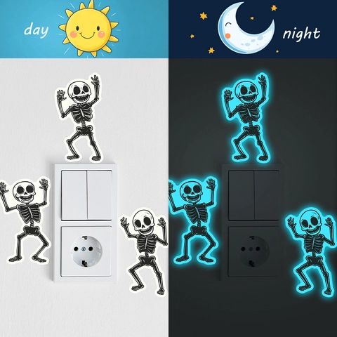 Leuchtende Halloween Tanzende Skelett Wandaufkleber Glow In The Dark PVC Schalter Aufkleber Für Home Party Dekoration