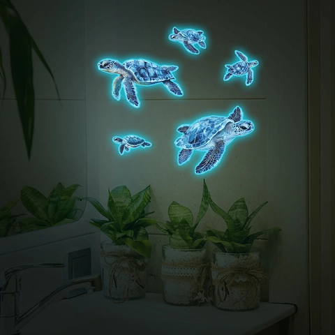 Adesivi Murali Tartaruga Marina Luminosi Si Illuminano al Buio Decalcomanie in PVC per Bagno Camera da Letto Bambini Casa