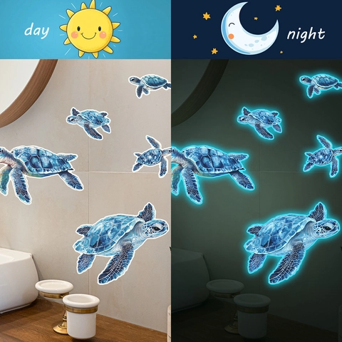 Adesivi Murali Tartaruga Marina Luminosi Si Illuminano al Buio Decalcomanie in PVC per Bagno Camera da Letto Bambini Casa