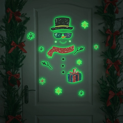 Luminoso Natale Pupazzo di Neve Adesivo da Parete Bagliore nel Buio PVC Fiocco di Neve Decalcomanie per Frigorifero Cucina Casa