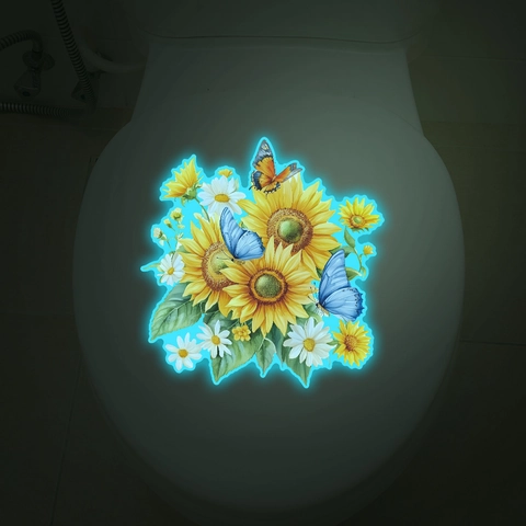 Glow In The Dark Sunflower Daisy Butterfly Toilet Sticker Luminous Floral Decal For Bathroom Toilet Lid Home Decor