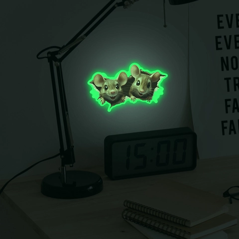 3D Mouse Hole Glow In The Dark Wall Sticker For Kids Room Cartoon Mice Fluorescent Luminous Decorative PVC Wall Decal Home Decor