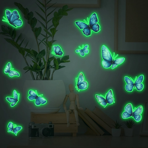 Adesivi Murali Farfalla 3D Fluorescenti Decalcomanie in PVC Luminose per Camera da Letto Soggiorno DIY Decorazione Casa