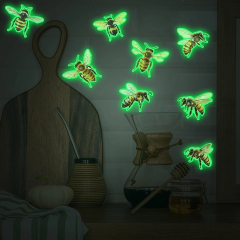 Luminous Bee Wall Stickers Glow In The Dark Cartoon Honeybee Decals For Kitchen Restaurant Background Wall Decoration