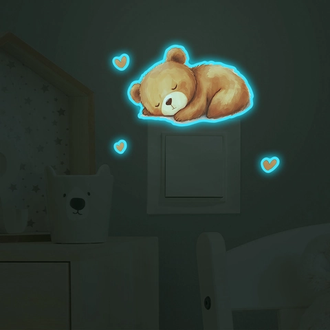 Cartoon Leuchtend Schlafender Bär Lichtschalter Aufkleber PVC Wandtattoo Leuchten Im Dunkeln Für Kinderzimmer Deko