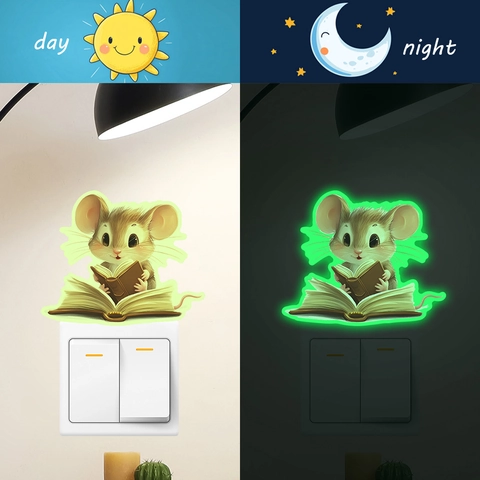 Adesivo da Parete Topo che Legge Fluorescente Decalcomania per Interruttore Lussuoso per Camera dei Bambini Studio PVC