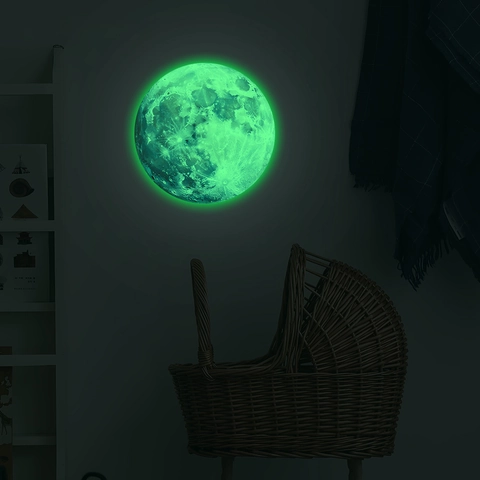 Sticker Mural Lune Lumineuse Terre Réaliste Glow In The Dark Sticker en PVC pour Chambre Dortoir Maison Décoration Murale