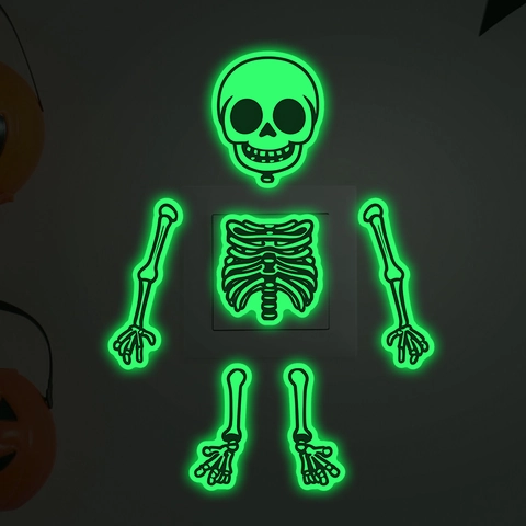 Halloween Skelett Wandtattoo Leuchtet Im Dunkeln Abnehmbar PVC Fluoreszierend Totenkopf Aufkleber Für Lichtschalter Deko