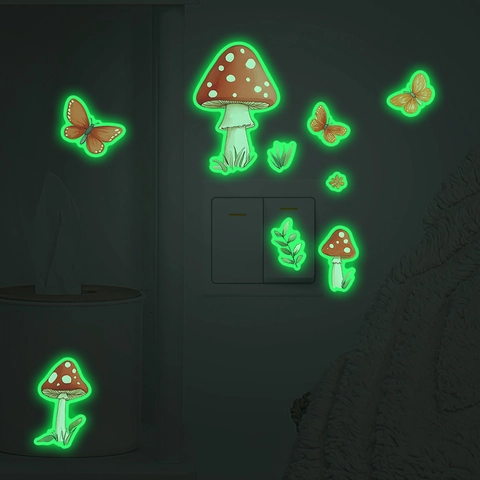 Leuchtende Pilz Schmetterling Wandaufkleber Im Dunkeln Leuchtend PVC Abnehmbare Aufkleber Für Lichtschalter Schlafzimmer Home Deko