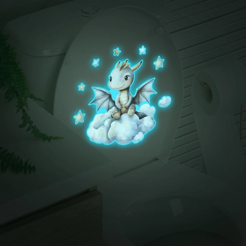 Luminous Cartoon Dragon Wall Sticker Glow In The Dark Baby Dragon On Cloud Stars Decal For Kids Room Bathroom Self Adhesive Decor