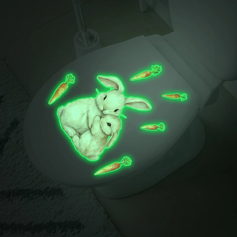 Leuchtender PVC Hasen Und Karotten Toilettenaufkleber Nachtleuchtend Wasserdicht Abnehmbar Badezimmer Wandtattoo Home Sticker