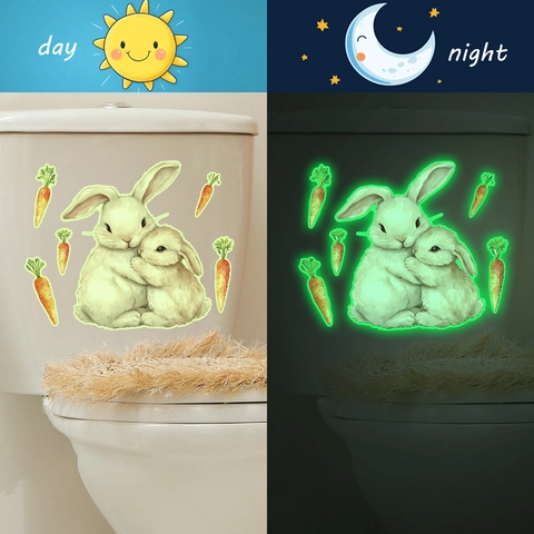 Leuchtender PVC Hasen Und Karotten Toilettenaufkleber Nachtleuchtend Wasserdicht Abnehmbar Badezimmer Wandtattoo Home Sticker
