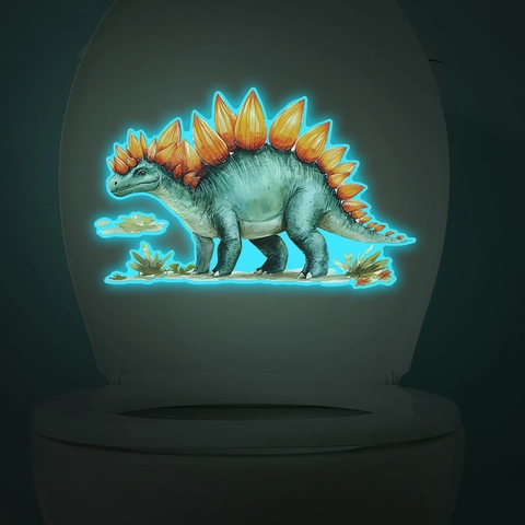Lichtgevende Dinosaurus Toiletsticker Stegosaurus Aquarelpatroon Fluorescerend Waterdicht PVC Sticker Voor Badkamer Thuis