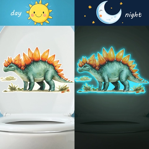 Lichtgevende Dinosaurus Toiletsticker Stegosaurus Aquarelpatroon Fluorescerend Waterdicht PVC Sticker Voor Badkamer Thuis