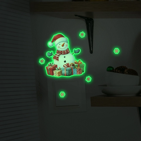 Leuchtender Weihnachts Schneemann Wandaufkleber Im Dunkeln Leuchtend Fluoreszierend PVC Schneeflocke Geschenk Lichtschalter Dekor