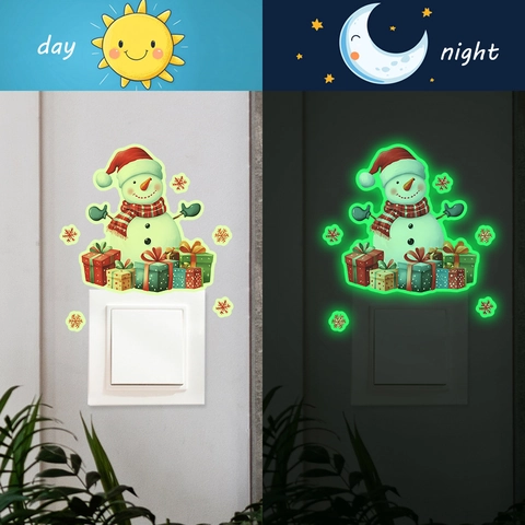Leuchtender Weihnachts Schneemann Wandaufkleber Im Dunkeln Leuchtend Fluoreszierend PVC Schneeflocke Geschenk Lichtschalter Dekor